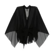 Zwarte Zijden Chiffon V-Hals Jas Rick Owens , Black , Dames