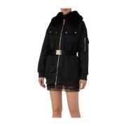 Aviator Puffer Jas in Zwart Satijn Elisabetta Franchi , Black , Dames