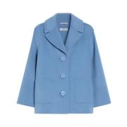 Blauwe Wollen Jas Handgemaakt Single-Breasted Max Mara , Blue , Dames