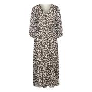 Luipaardprint Jurk met V-Hals Kaffe , Brown , Dames