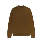 Merino Wol Katoen Crewneck Sweater Fred Perry , Beige , Heren