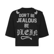 Casual Katoenen T-Shirt in Zwart Philipp Plein , Black , Dames