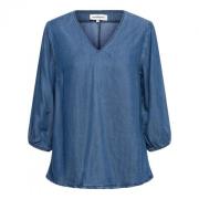 Bloes met lange mouwen en V-hals &Co Woman , Blue , Dames