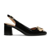 Zwarte gelakte pumps met open hiel Kazar , Black , Dames