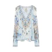 Zijden blouse met kristalversiering Camilla , Blue , Dames