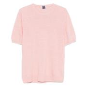 Linnen/katoen gebreid T-shirt Made in Italy Fedeli , Pink , Heren