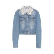 Blauwe Denim Jack met Strass Applicaties Ermanno Scervino , Blue , Dam...