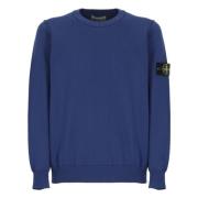 Blauwe Katoenen Trui met Logopatch Stone Island , Blue , Heren