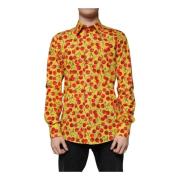 Kersenprint Overhemd Slim Fit Dolce & Gabbana , Yellow , Heren