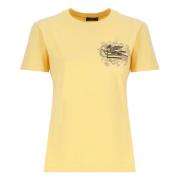 Gele Katoenen Crewneck T-shirt met Logo Etro , Yellow , Dames