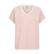 Gestreept V-hals T-shirt in roze Soyaconcept , Pink , Dames