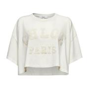 Gestructureerde Logo Patch Cropped T-Shirt Chloé , Beige , Dames