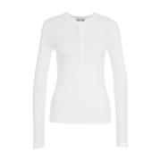 Witte Geribbelde Shirt met Lange Mouwen Semicouture , White , Dames