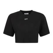 Rib Cropped Tee T-shirts en Polos Off White , Black , Dames