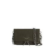 Khaki leren clutch met strass vleugels Zadig & Voltaire , Green , Dame...