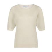 Glitter Fonkelende Parel Gebreide Top Red Button , Beige , Dames