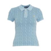 Blauwe Cable Knit Polo Shirt Polo Ralph Lauren , Blue , Dames