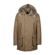 Zwarte Waterdichte Bont Parka Jas Woolrich , Beige , Heren