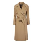 Beige Wol Double-Breasted Jas Max Mara Weekend , Beige , Dames