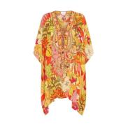 Retro Bloemen Lace-Up Kaftan Camilla , Multicolor , Dames