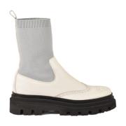 Leren enkellaars met rubberen zool Eleventy , White , Dames