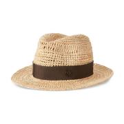 Beige Fedora Sjaal met Bruin Lint Maison Michel , Beige , Dames