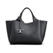 Zwarte Leren Handtas met Logohanger Tod's , Black , Dames