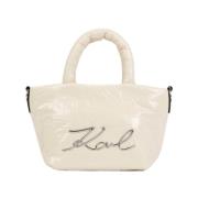 Glanzende Nylon Tote Tas met Afneembare Band Karl Lagerfeld , White , ...