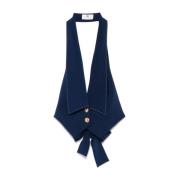 Blauwe Crepe Jas met Puntige Revers Elisabetta Franchi , Blue , Dames