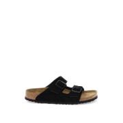 Suède Leren Dubbele Band Muiltjes Birkenstock , Black , Heren