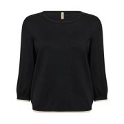 Contrasterende Zoom Damesblouse 7/8 Mouwen Soyaconcept , Black , Dames