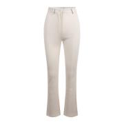 Geribbelde Bootcut Broek met Leren Inzetstukken Nanushka , White , Dam...