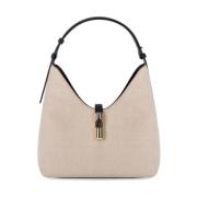 Canvas en lederen hobo schoudertas Furla , Beige , Dames