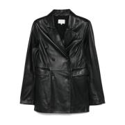 Klassieke Leren Blazer Loulou Studio , Black , Dames