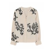 Geborduurde blouse met V-hals Gustav , Beige , Dames