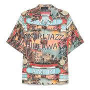 Logo Print Zijden Camp Kraag Shirt Amiri , Multicolor , Heren