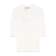 Witte Crew Neck Sweaters met Scallop Edge Twinset , White , Dames