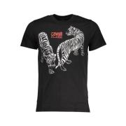 Zwart Katoenen Bedrukt Logo T-Shirt Cavalli Class , Black , Heren