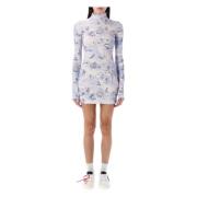 Fresco Stijl Korte Jurk Off White , Multicolor , Dames