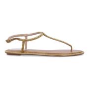 Beige Goud Satijn Kristal Sandalen René Caovilla , Beige , Dames