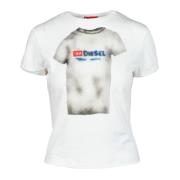 Katoen Elastaan T-shirt Diesel , White , Dames