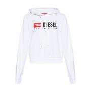 ‘F-Reggy-Hood-Divstroyed’ hoodie met logo Diesel , White , Dames