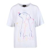 Katoenen T-shirt met Stijlvol Ontwerp Emporio Armani , White , Dames