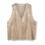 Paillet V-hals Top Beige Sofie Schnoor , Beige , Dames