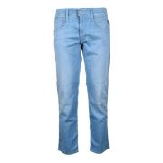 Denim Jeans met Unieke Stofmix Replay , Blue , Heren