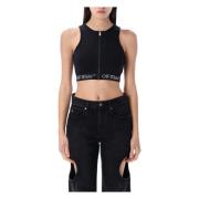 Logo Band Rits Top Off White , Black , Dames