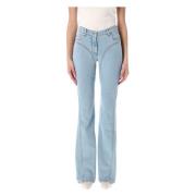 Middelblauwe Flared Jeans Mugler , Blue , Dames