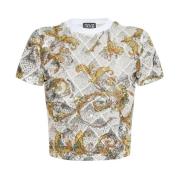 Wit en Goud T-shirt Versace Jeans Couture , Multicolor , Dames