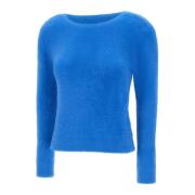 Blauwe V-hals Trui Pluche Effect Kaos , Blue , Dames