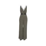 Zwarte V-hals Jumpsuit met Gouden Details Elisabetta Franchi , Black ,...